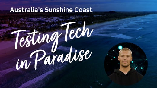 Testing Tech in Paradise text over graphic